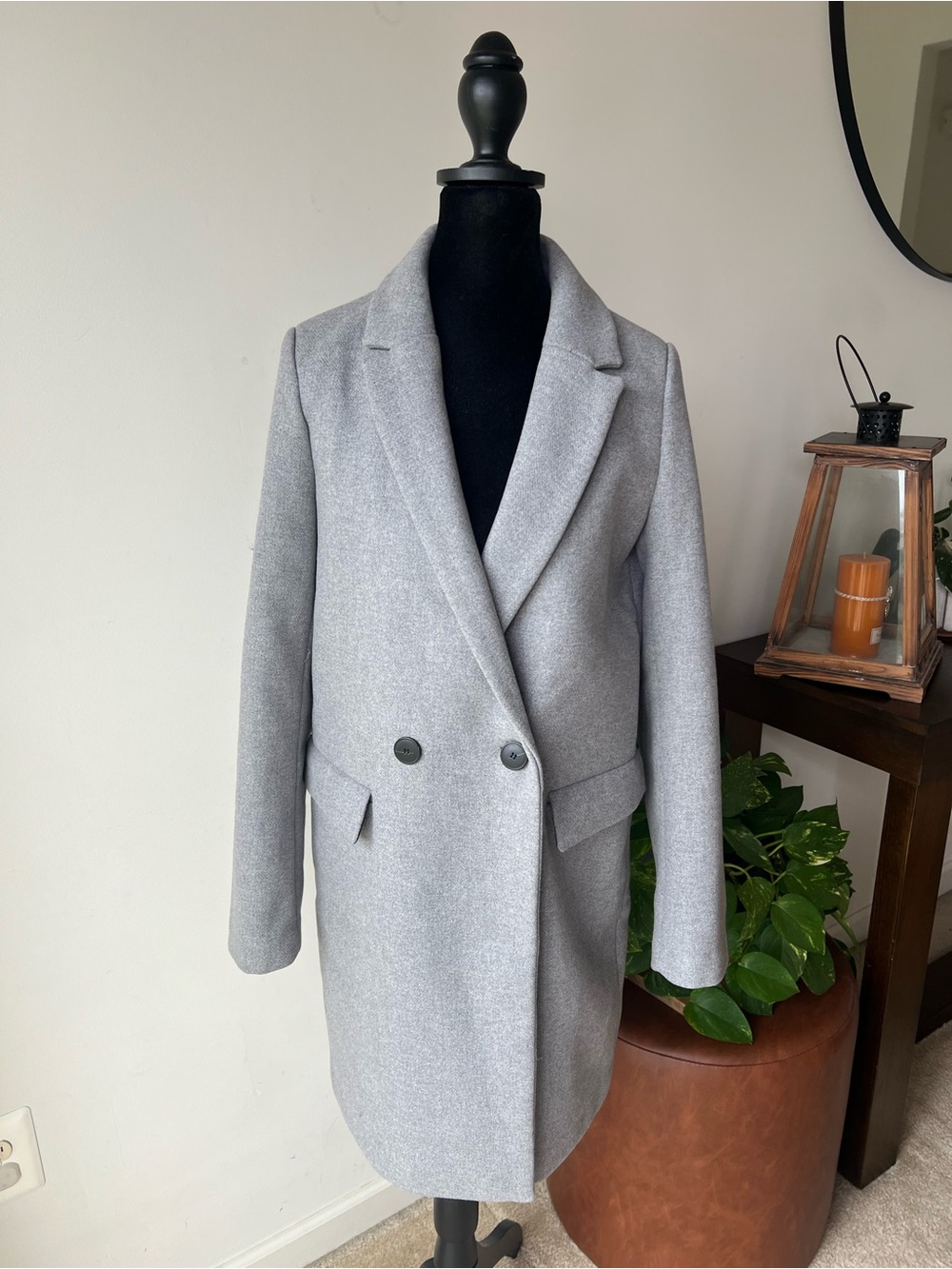 Zara TRF Collection Grey Double-Breasted Wool-Blend Trench Coat NWOT